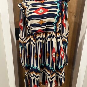 Aztec print long sleeve dress